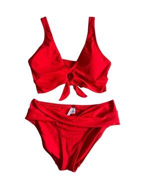 Robin Piccone Women's Sz S Bikini Set With Adjustable Tie Front & High Waist